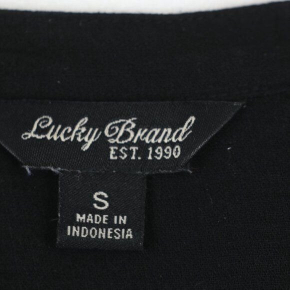 Lucky Brand Women's Small Black Semi-Sheer Pleated V-Neck Button Up Shirt - Picture 6 of 6